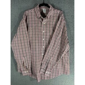 Brooks Brothers Shirt Burgundy/Red Plaid Slim Fit Supima Cotton / Men's XL